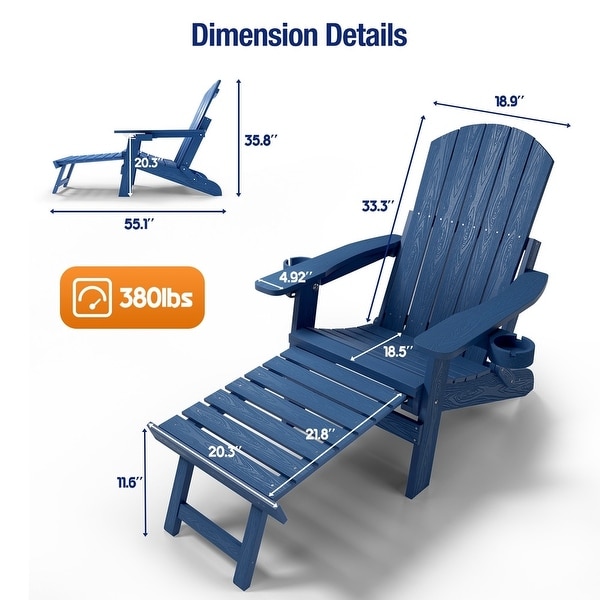 CHERIE Folding Adirondack Chair with Ottoman,and 2 CupHolders