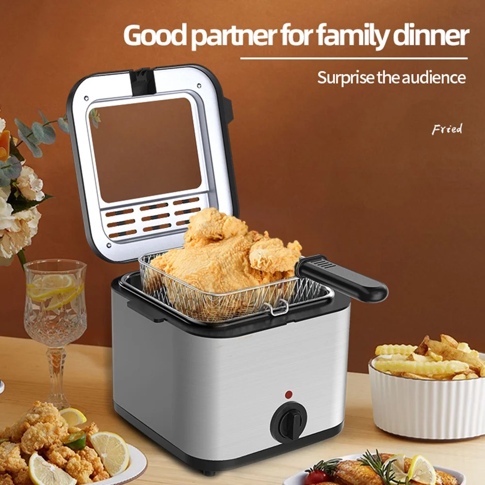 Homgeek 2.5L Electric Fryer Household Small 1000W High Power Multiple Function Stainless Steel Fryer Kebab French Fries Machine