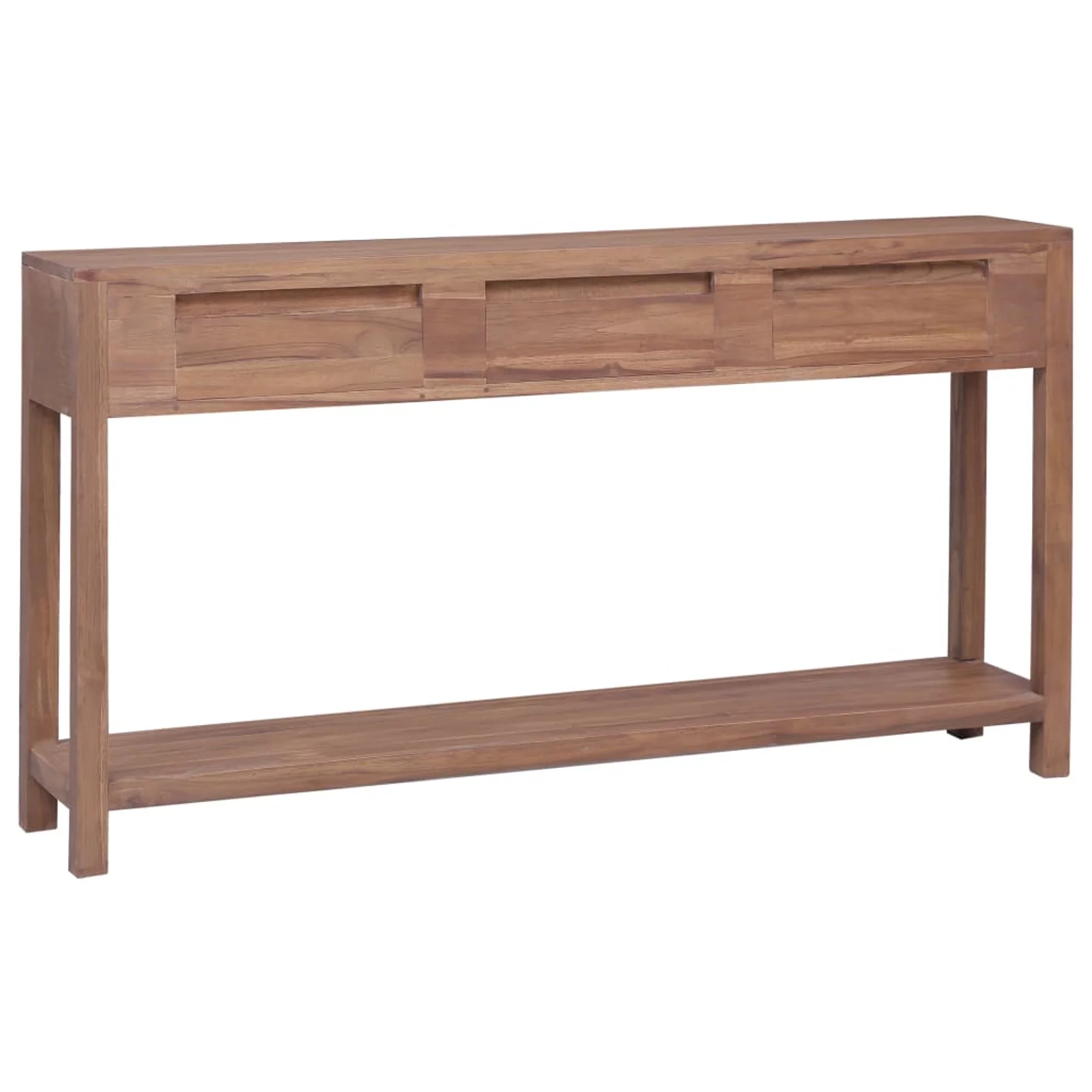 Dcenta Console Table with 3 Storage Drawers and Bottom Shelf Teak Wood Sofa End Side Table for Entryway, Hallway, Living Room, Home Furniture 57.1 x 11.8 x 31.5 Inches (L x W x H)