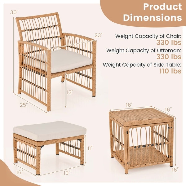 Costway 5 Piece Patio Rattan Wicker Conversation Set with 2Tier