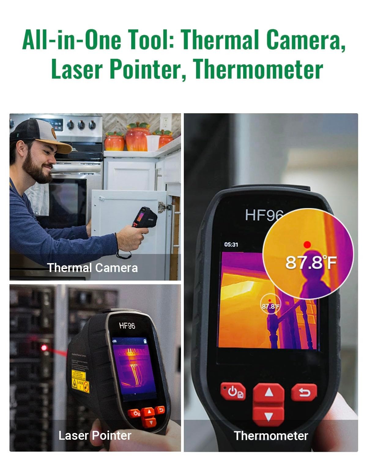 Thermal Camera with Laser Pointer, Intelligent Scene Detection, Super Resolution 240 x 240, -4°F~1022°F, Thermal Imaging Camera 96 x 96 IR Resolution, 25 HZ Infrared Camera, 11h Runtime