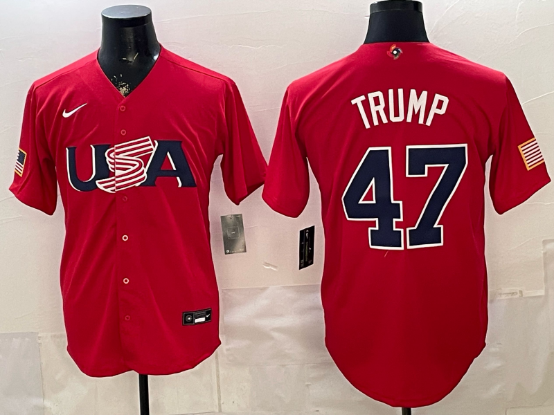 Men's USA Baseball Donald Trump #47 Red 2026 World Baseball Classic Stadium Jersey