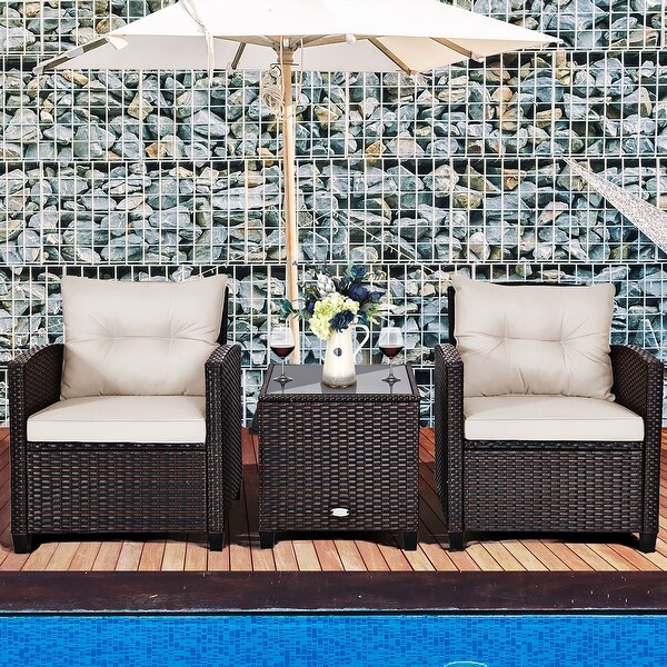 Costway 3PCS Patio Rattan Furniture Set Cushioned Conversation Set