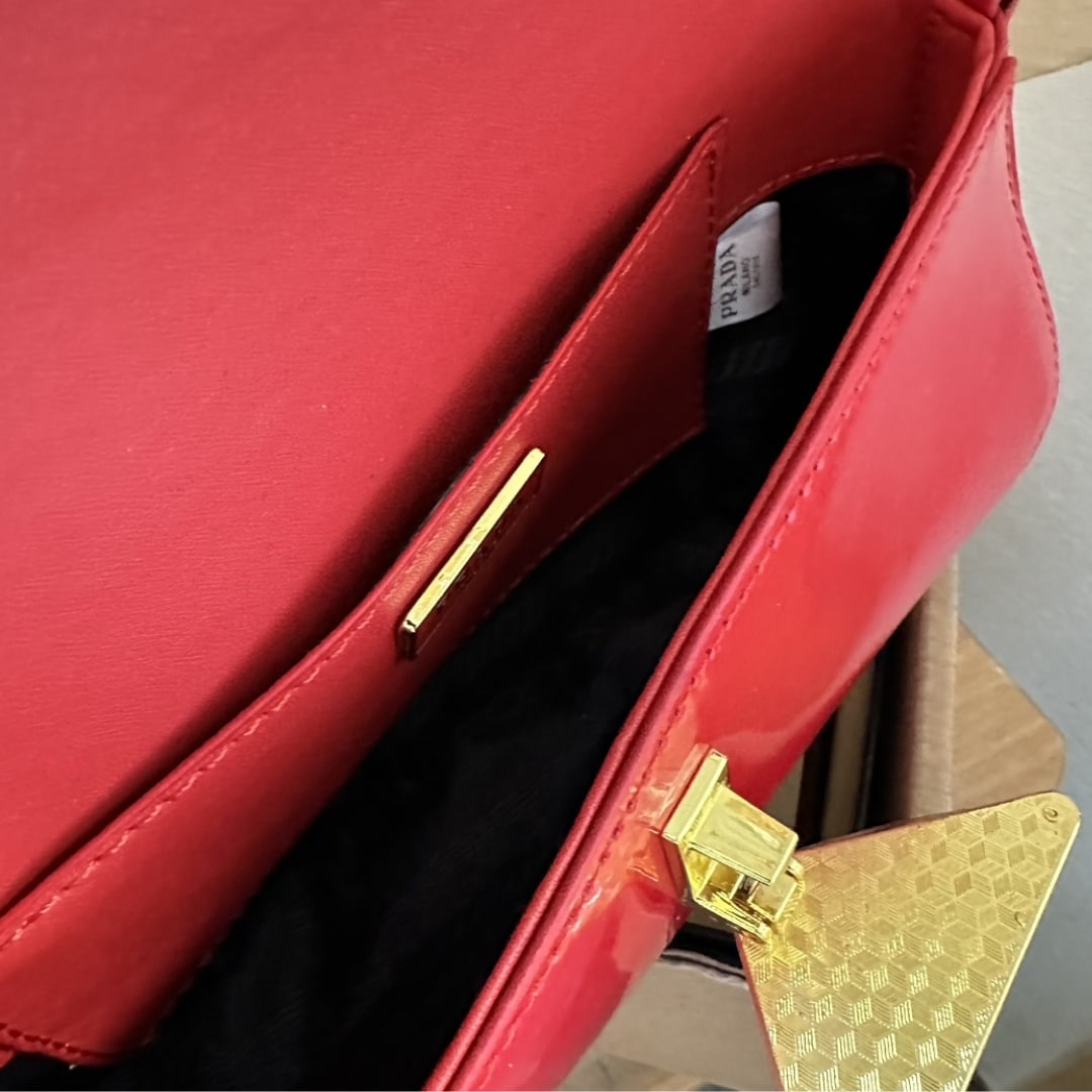 Prada Patent Leather Shoulder Bag In Cherry Red 25Cm