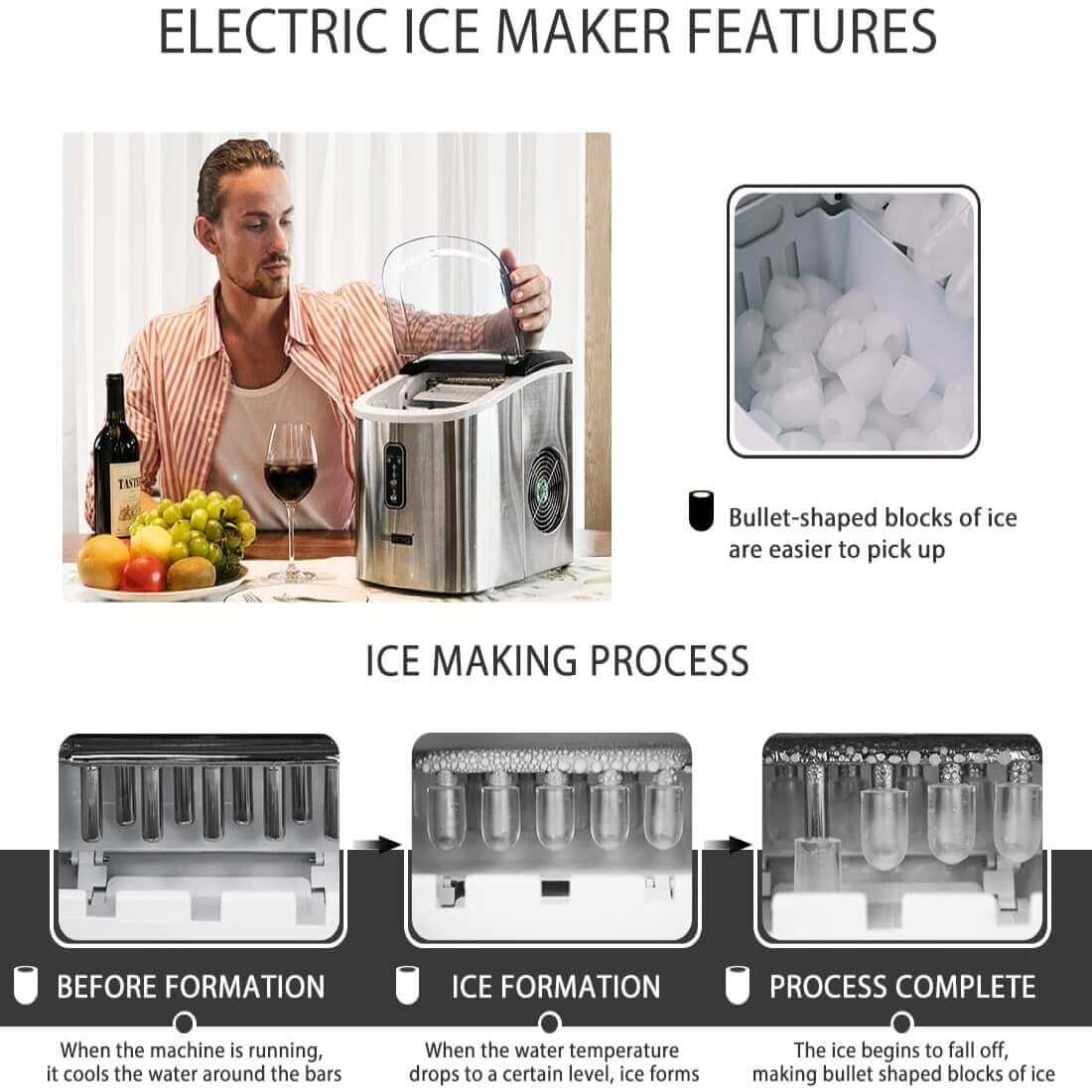 26lbs/day Bullet Shaped Stainless Steel Automatic Ice Maker Machine