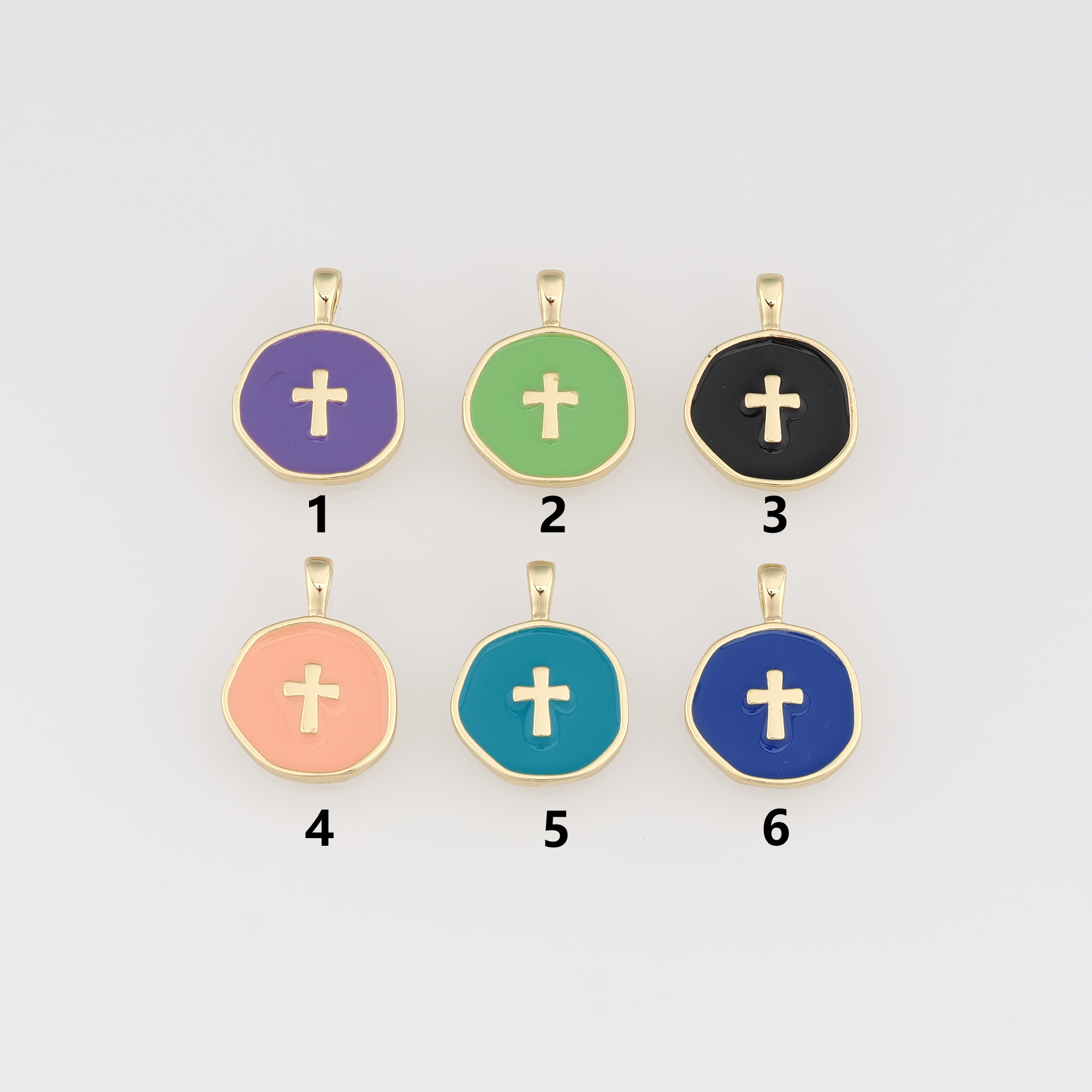 18K Gold Filled Cross Pendant,Enamel Religious Charm Earrings Necklace for DIY Jewelry Making Supply