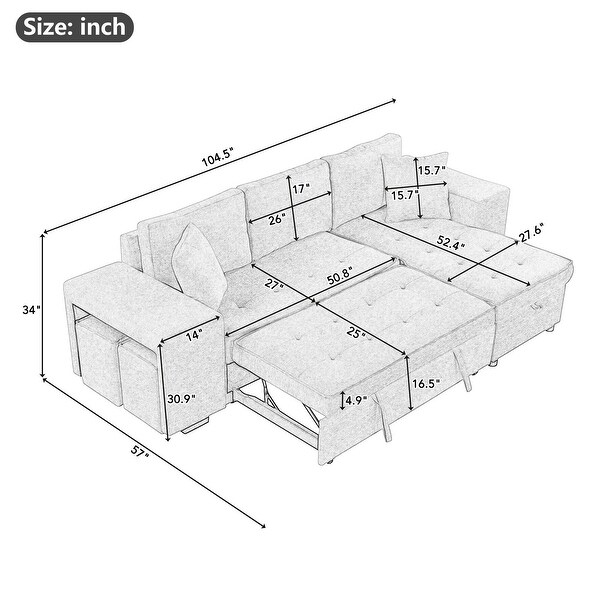 Modern LShape 3 Seat Reversible Sectional Sofa
