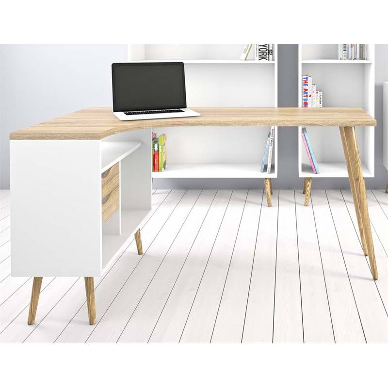 Tvilum 7545049 Diana 2-Drawer L-Shaped Desk, Beige