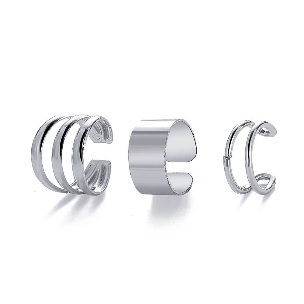 Silver Minimalist C-Shaped Ear Cuff Set, 5 Pieces