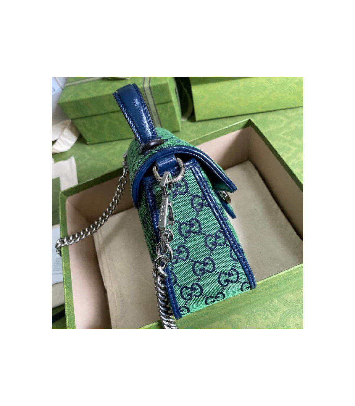 Gucci GG Marmont Multicolour Mini Top Handle Bag Green
