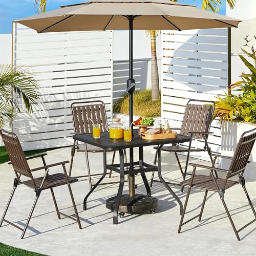 Yaheetech Folding Patio Chair Set of 4, Outdoor Dining Chair with Armrests, Plastic Patio Chair for Porch, Deck, Garden, Backyard, No Assembly Black