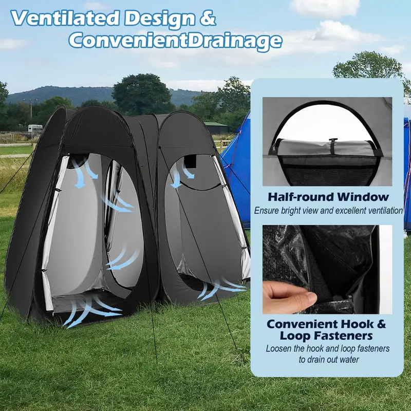 Two-Room Pop-Up Shower Tent – 7.5 ft Changing Enclosure with Stakes & Carry Bag