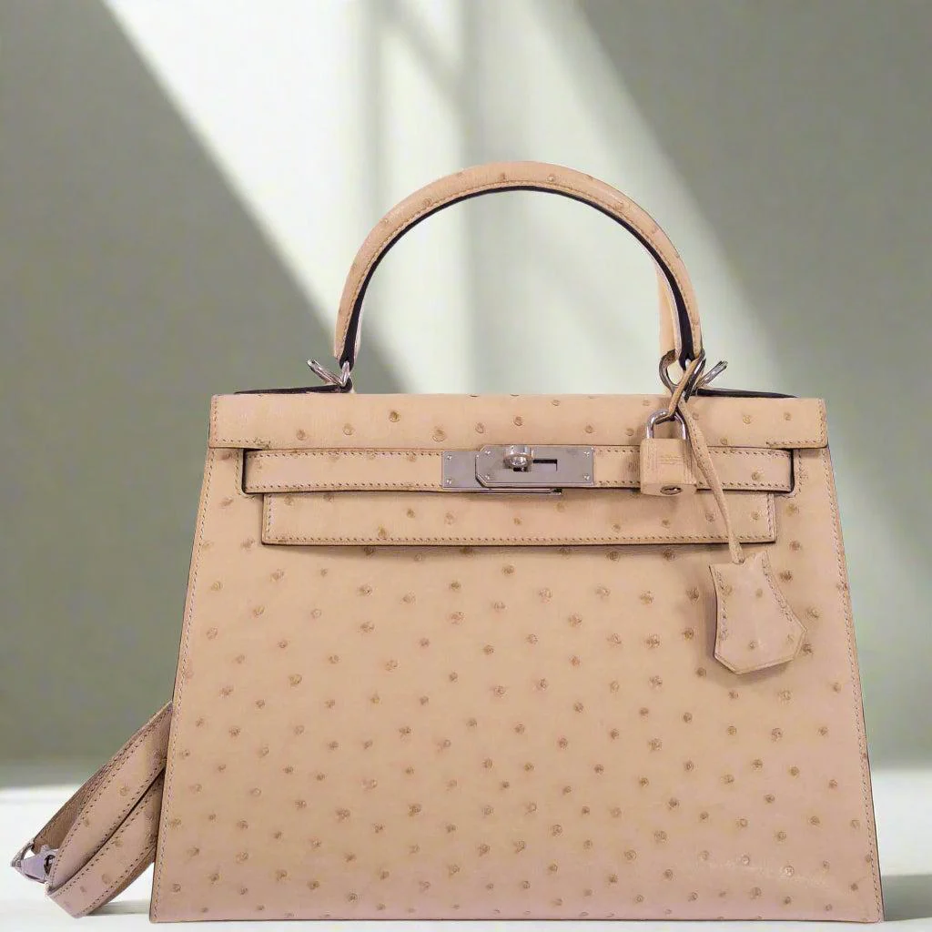 Hermès Kelly 28 Sellier Parchemin Ostrich Palladium Hardware