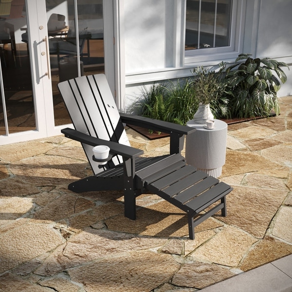 AllWeather Adirondack Chair with Pullout Ottoman and Cupholder