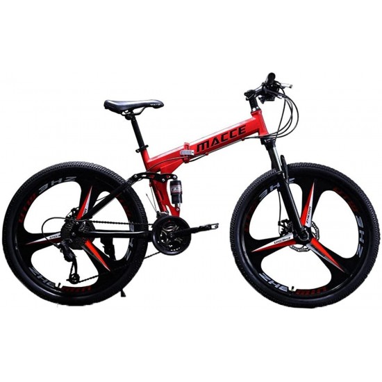 Folding Mountain Bike 26 inch Wheel 21 Speed Full Shifter Dual Suspension Double Disc Brake High Carbon Steel MTB Bicycle, Aluminum Wheel Rim, Bicycle for Men Women and Teenager