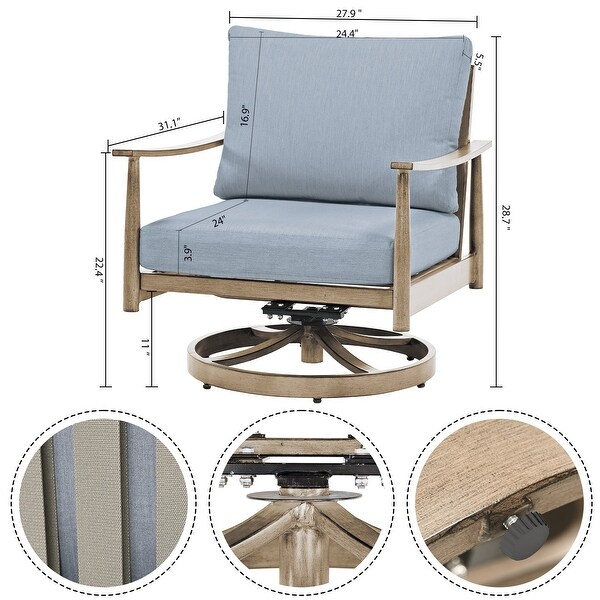 5Piece Aluminum Patio Conversation Set with Swivel Chairs,End Table and Cushions