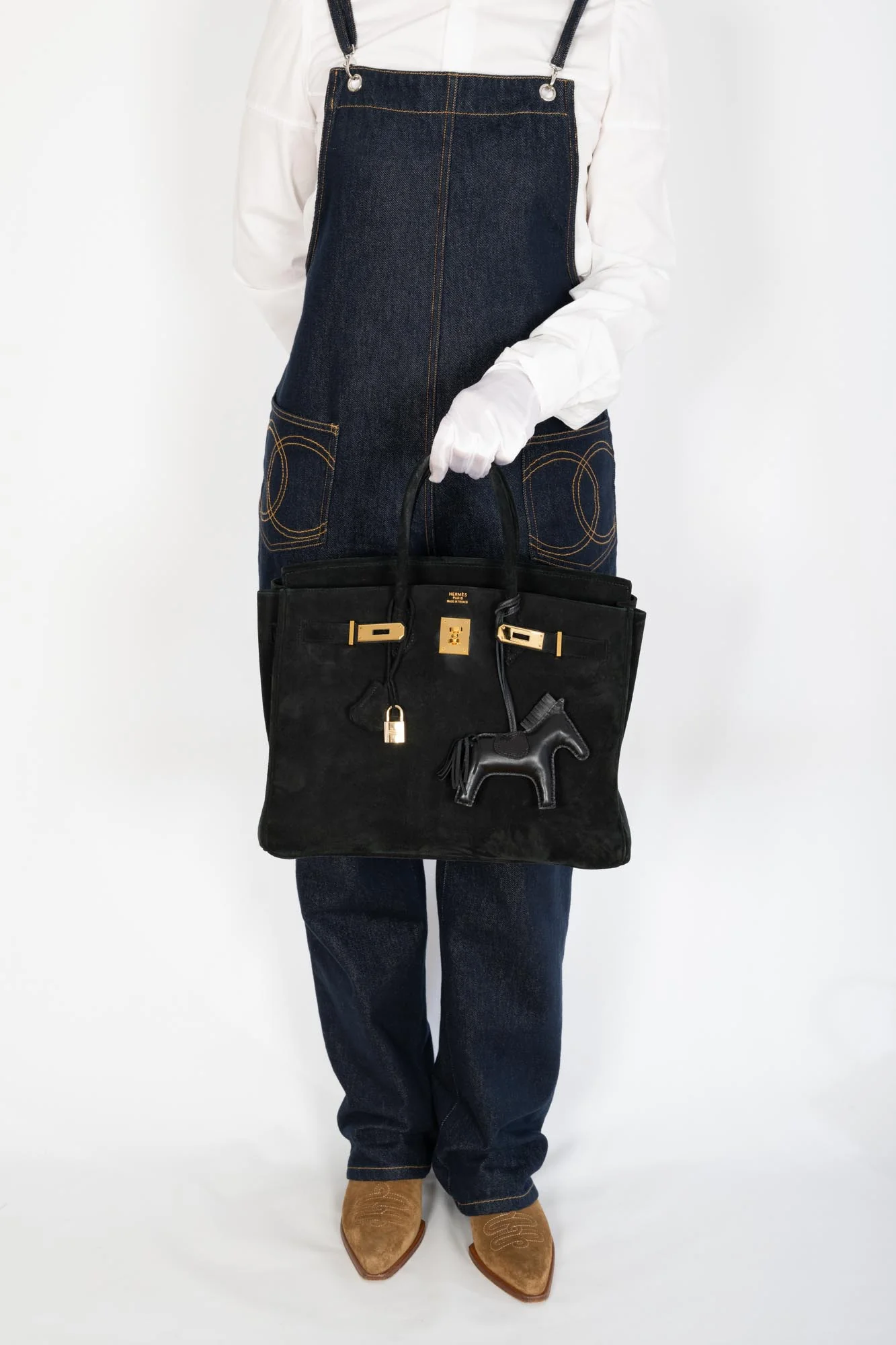 Hermès Birkin 35 Black Veau Velours Suede Gold Hardware