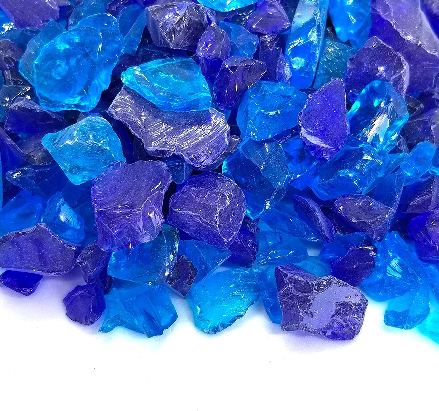 (5-POUNDS) Cobalt & Blue Blend Premium Indoor & Outdoor Crushed Fire Glass Rock Large 1/2, 3/4 & 1