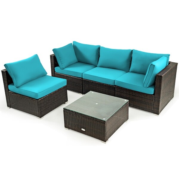 Costway 5PCS Patio Rattan Furniture Set Cushioned Sofa and Chair Coffee