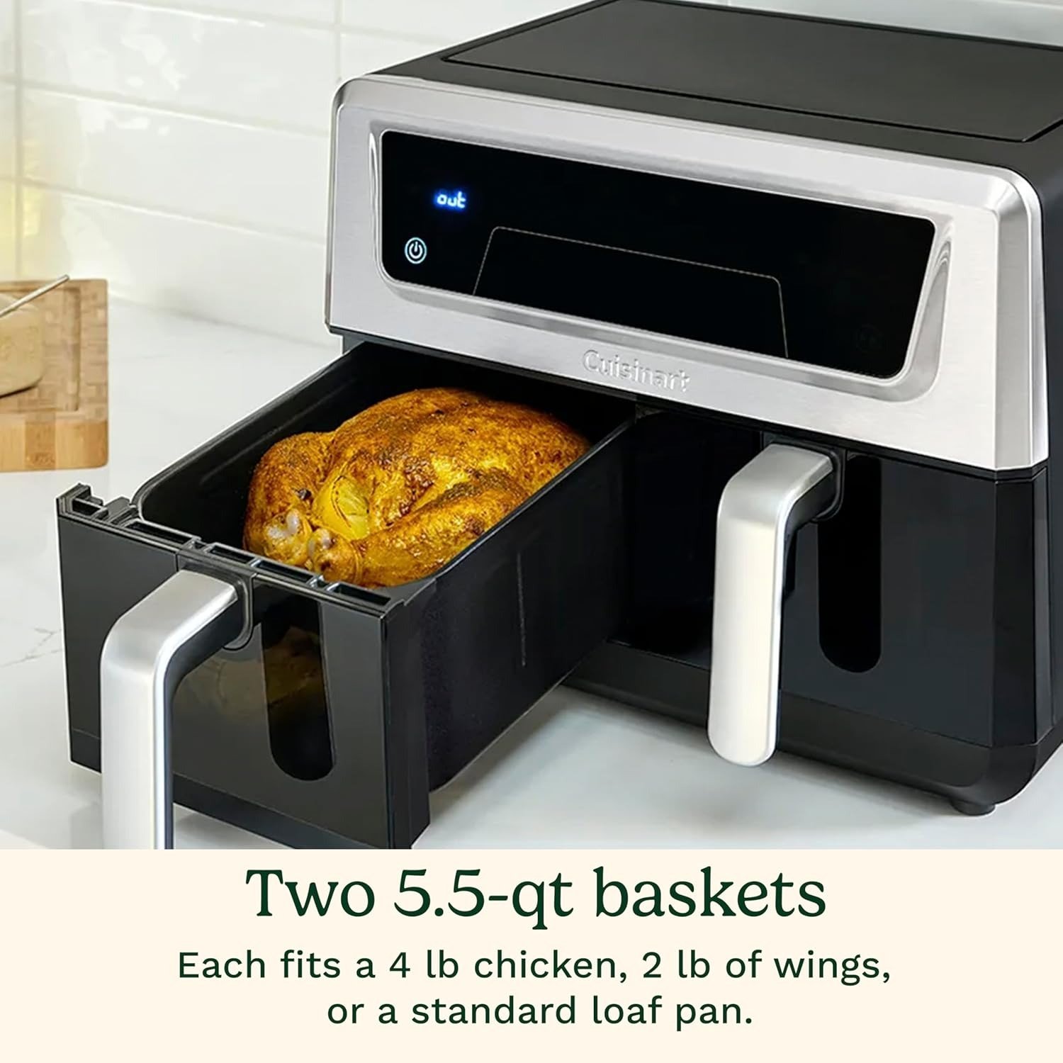 Dual Basket Air Fryer, Two Baskets 11 Qt in Total, 6 Functions: Air Fry, Roast, Bake, Broil, Dehydrate & Keep Warm