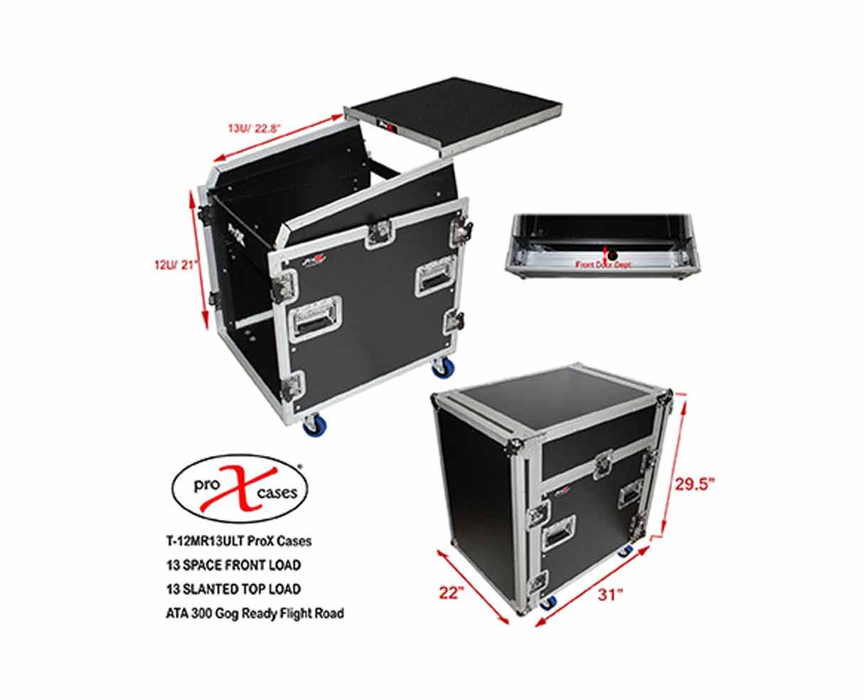 Prox 2U Rack x 13U Top Mixer DJ Combo Flight Case with Laptop Shelf