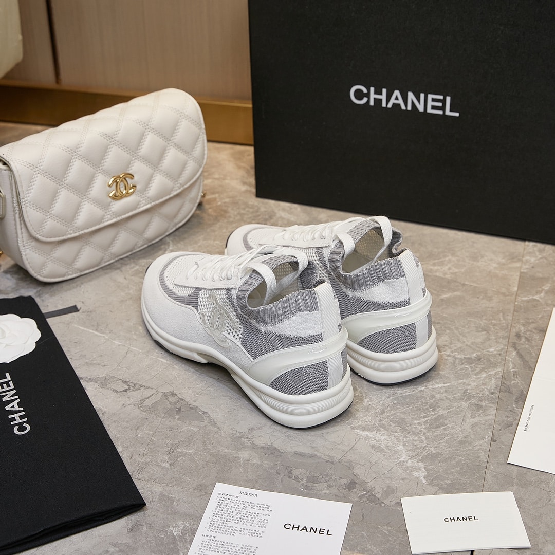 Chanel Cruise Sock Sneakers White Gray