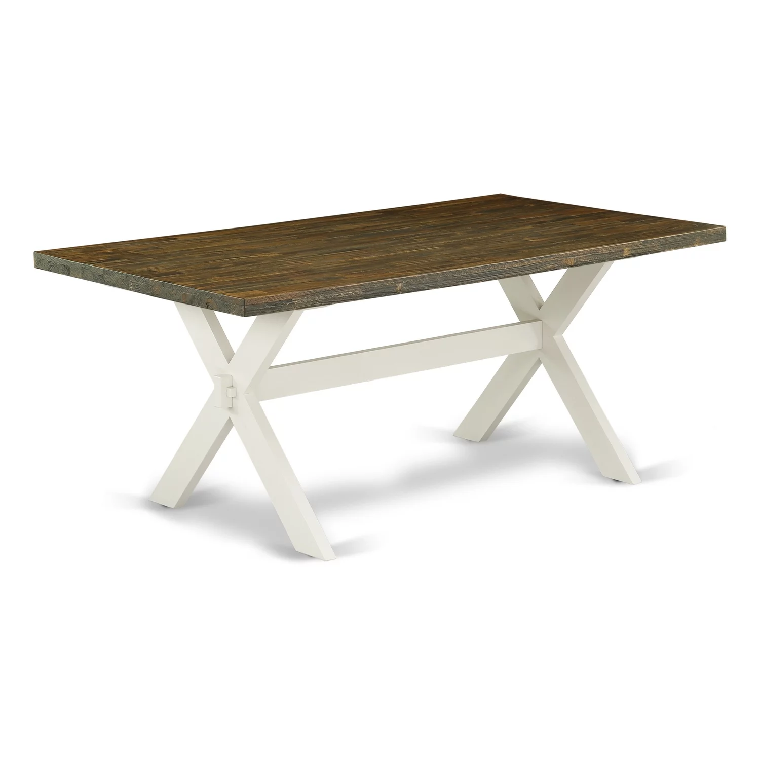 East West Furniture 6-Pc Dining Table Set-cream linen fabric Seat and High Stylish Chair Back Kitchen chairs, A Rectangular Bench and Rectangular Top dining table