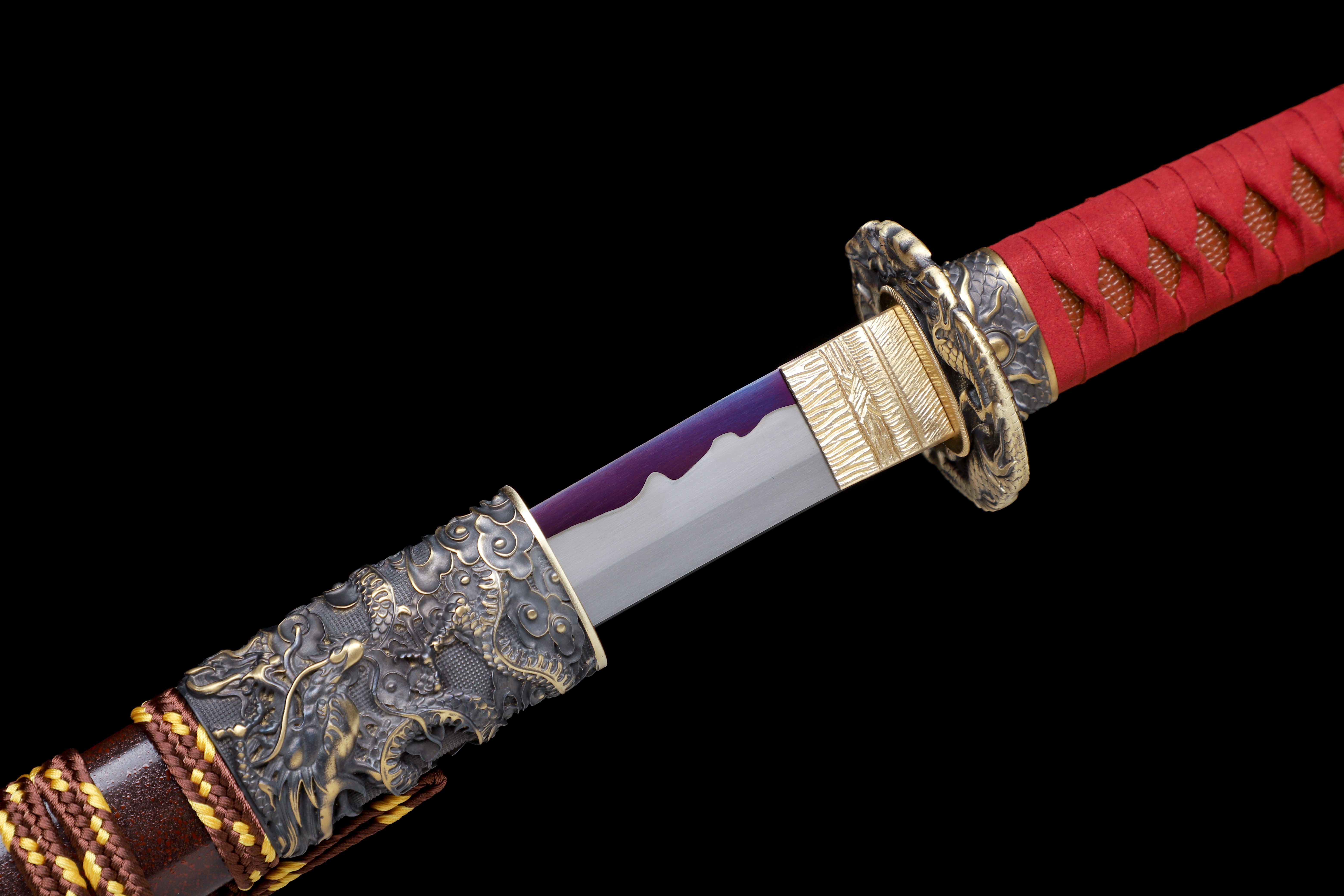 Handmade Katana 9260 Spring Steel Purple Blade Dragon Tsuba Full Tang