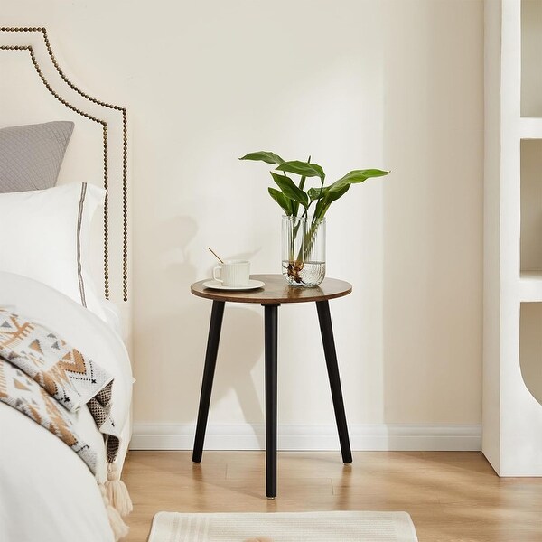 Small Round Side Table Nightstand End Table,16.5 x 20 In,Rustic Brown