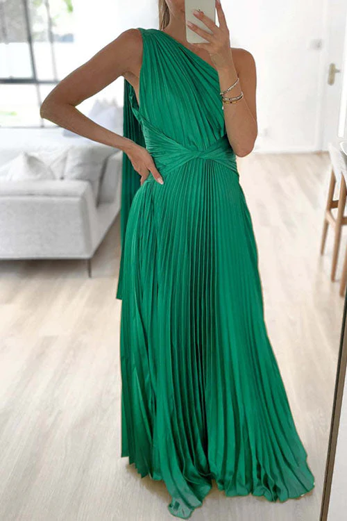 One Shoulder Pleated Maxi DressClistos