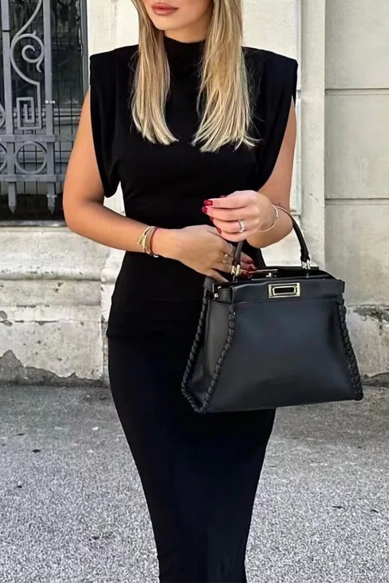 Elegant Mock Neck Sleeveless Maxi DressClistos