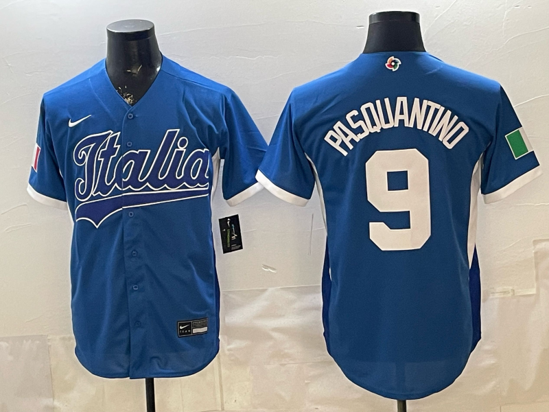 Men's Italy Baseball Vinnie Pasquantino #9 Royal 2026 World Baseball Classic Stadium Jersey