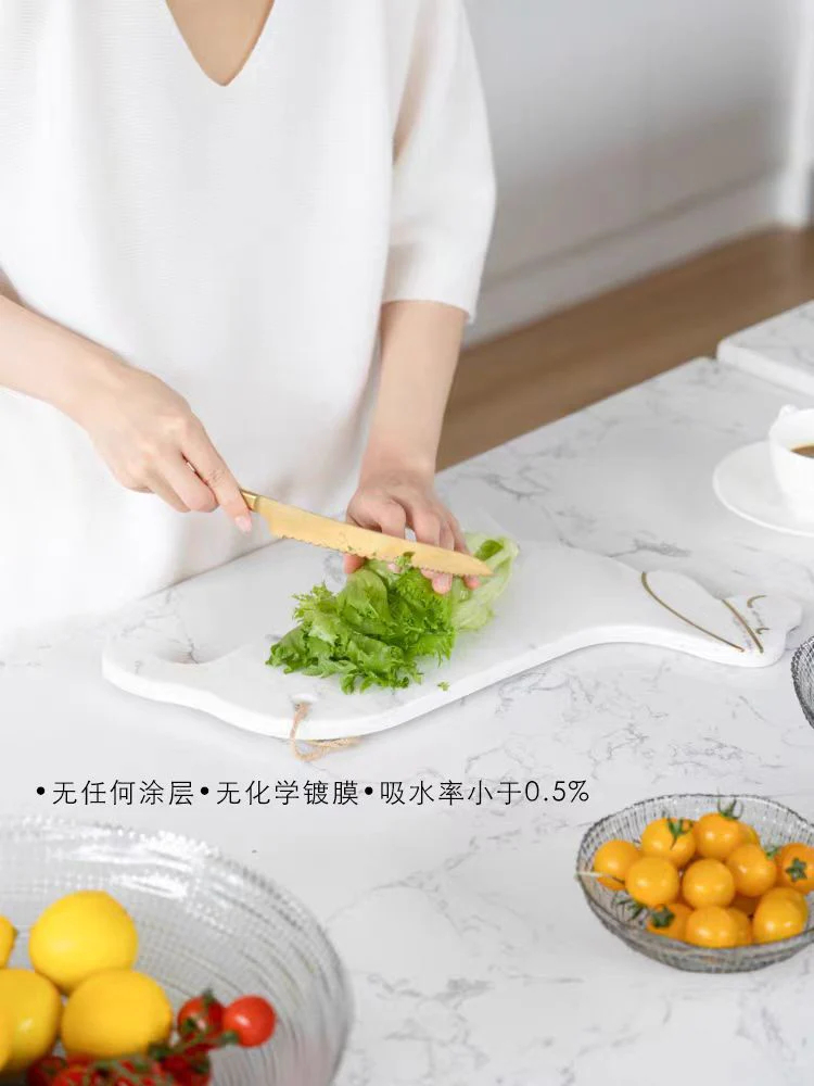 DC223 - Home Natural marble cutting board food-grade steak plate pot pad brass inlaid art tray