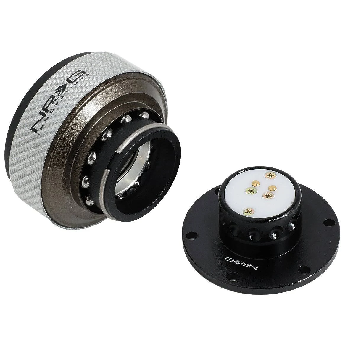 NRG Innovations SRK-200BK-SC Steering Wheel Quick Release Adapter Gen 2.0 Black Body/Silver Carbon Fiber Ring