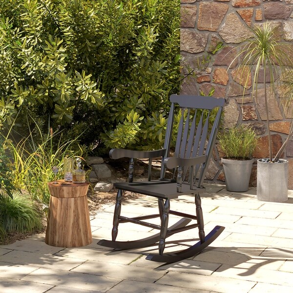 Outsunny Outdoor Wood Rocking Chair,350 lbs. Porch Rocker with High Back for Garden,Patio,Balcony