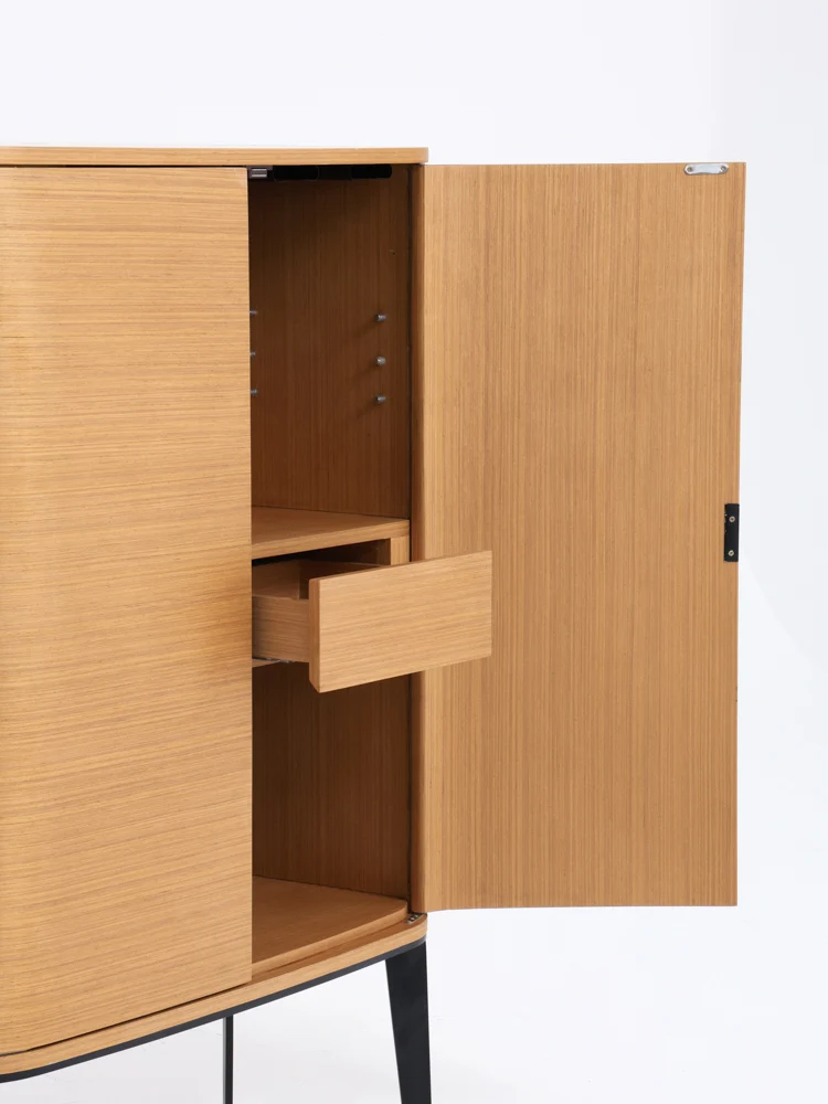 GA031 - ITALY Large Capacity Dining Side Cabinet Bar Cabinet! Golden Thread Wood Grain Curved Foyer Cabinet Living Room Storage Cabinet