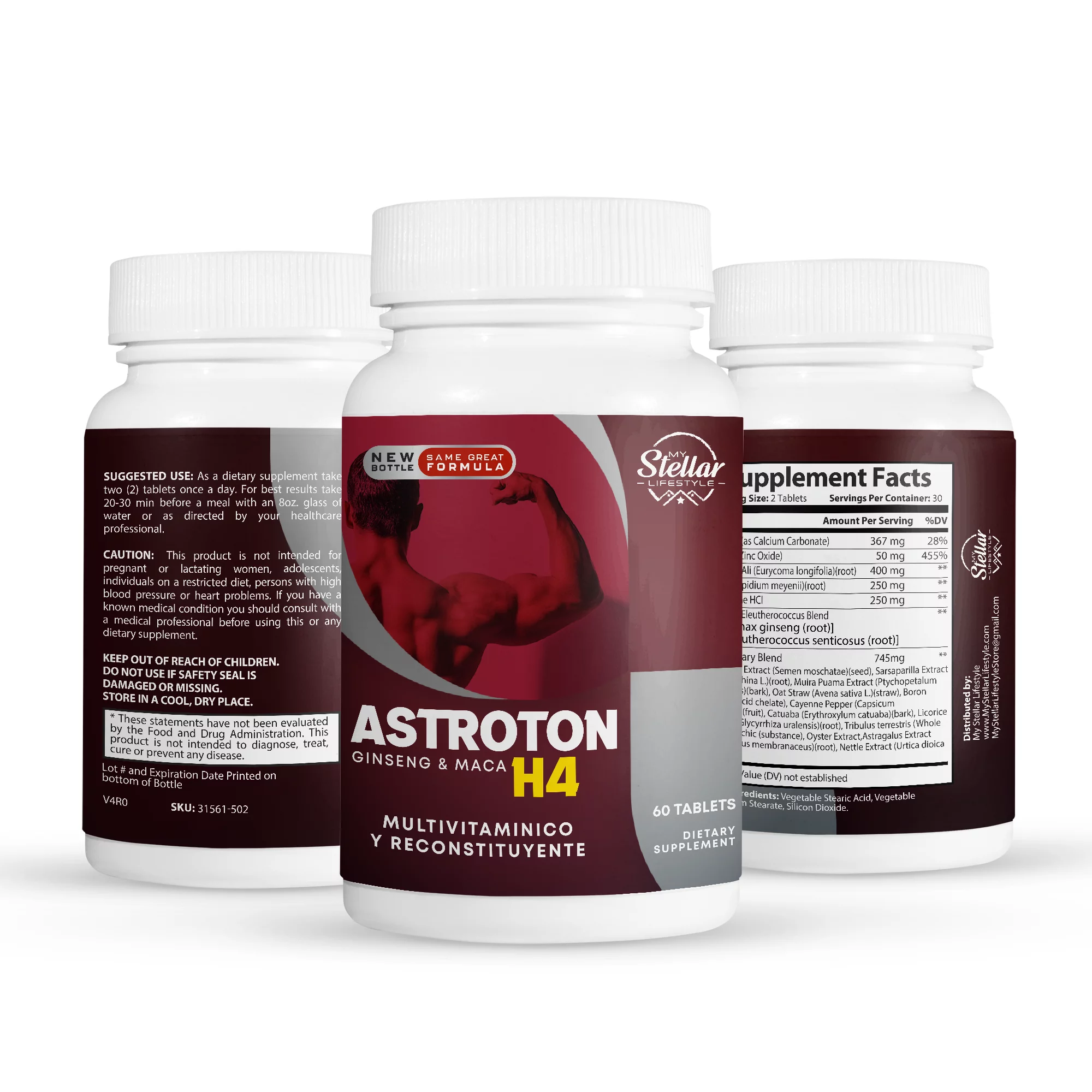 12 Pack Astroton Ginseng & Maca H4, multivitamin and restorative-60 Tablets x12