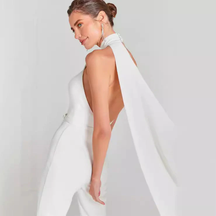 Backless Halter Wide Leg JumpsuitClistos