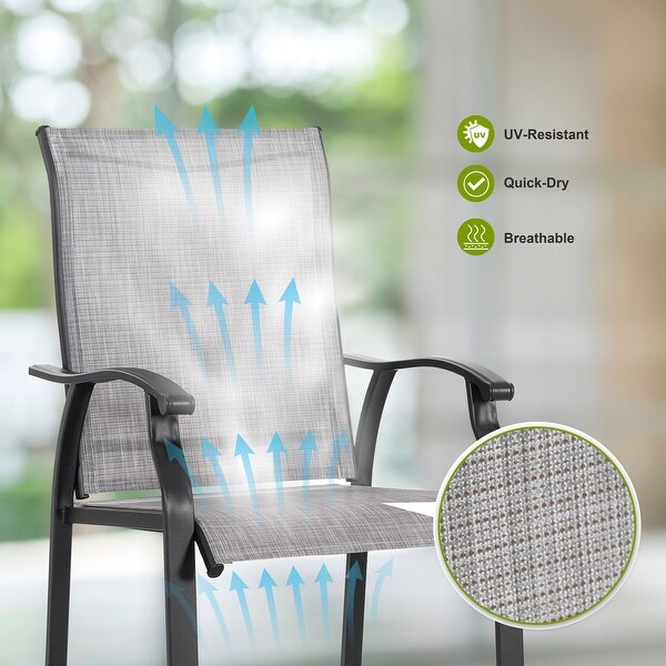 Patio 3Piece Textilene Bar Set with High Backrest,Black and Gray