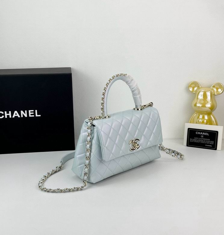 Chanel Coco Classic Flap Bag 24cm/9.4in Caviar Leather Silver Hardware – Light Blue