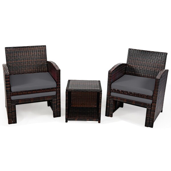 Gymax 5PCS Rattan Patio Furniture Set Chair and Ottoman Set w/ Grey