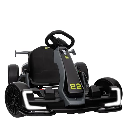 KerryYoo K61 Go Kart Electric Drift Kart Car with Length Adjustable Seat, 24V Outdoor Ride on Toy with 4 Speed Mode, Crazy Cart for Kids 6-12 Years Old, Fast 300W Motor, 8.5 MPH, Bluetooth - Blue