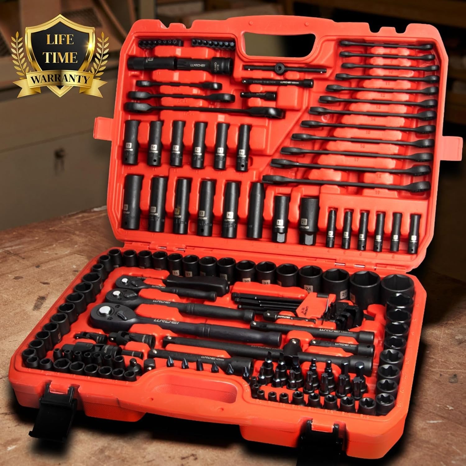 160-Piece Mechanics Tool Set, Metric Socket Set 1/2 1/4 3/8 inch Drive Professional Tool Kit, CR-V Deep & Shallow Kit with Quick Release Ratchet