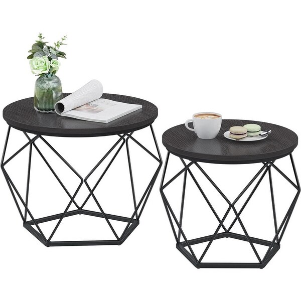 Small Coffee Table Set of 2,Round Coffee Table ,Black