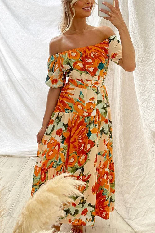 Off Shoulder Ruffle Maxi Dress with BeltClistos
