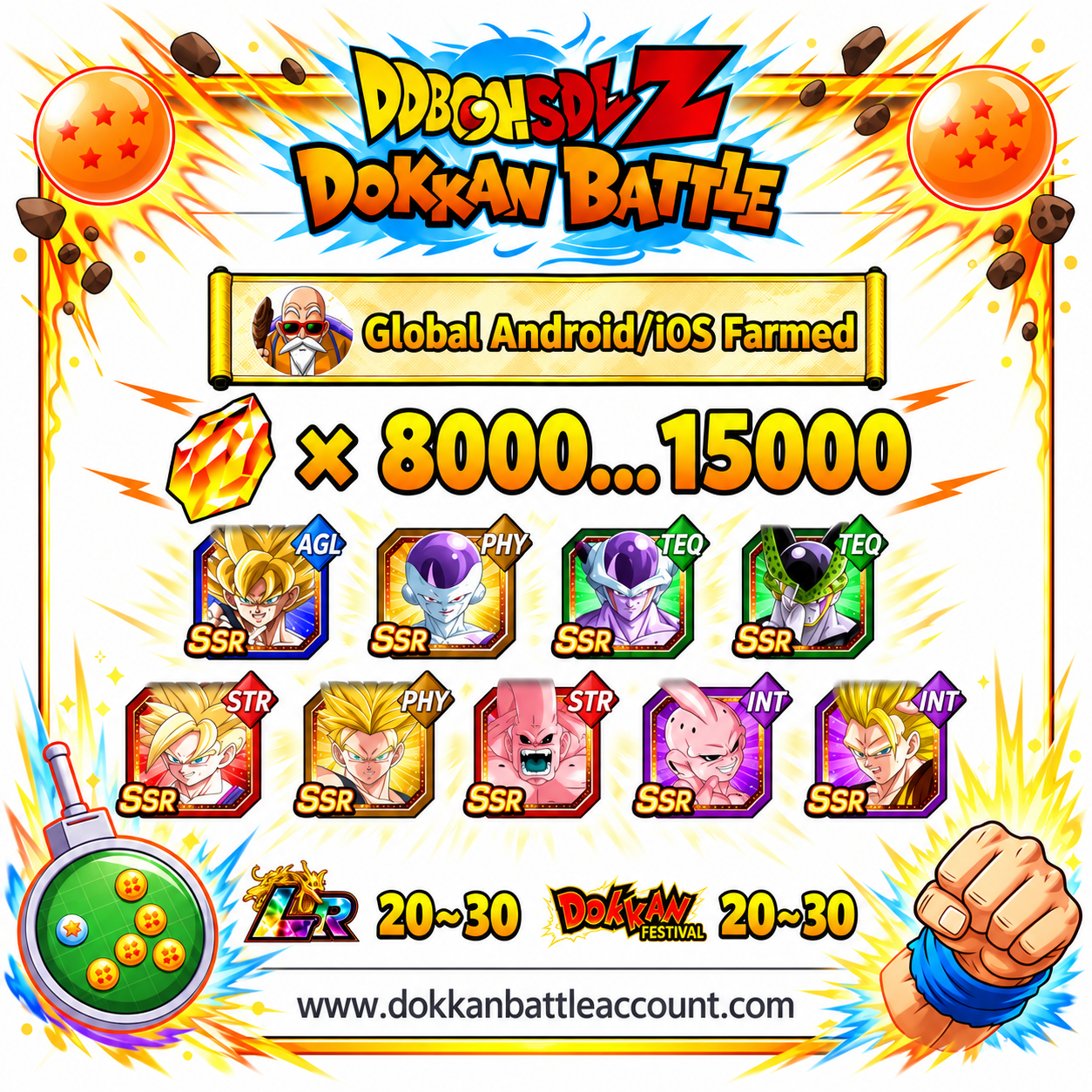[Global] Dokkan Battle Farmed Account 15000+ DS with WWDC 9 cards For Android and IOS