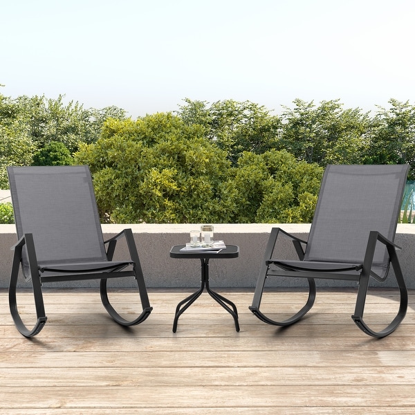 3 PCS Patio Bistro Set,Outdoor Rocking Chairs and Glass Coffee Table Side Table