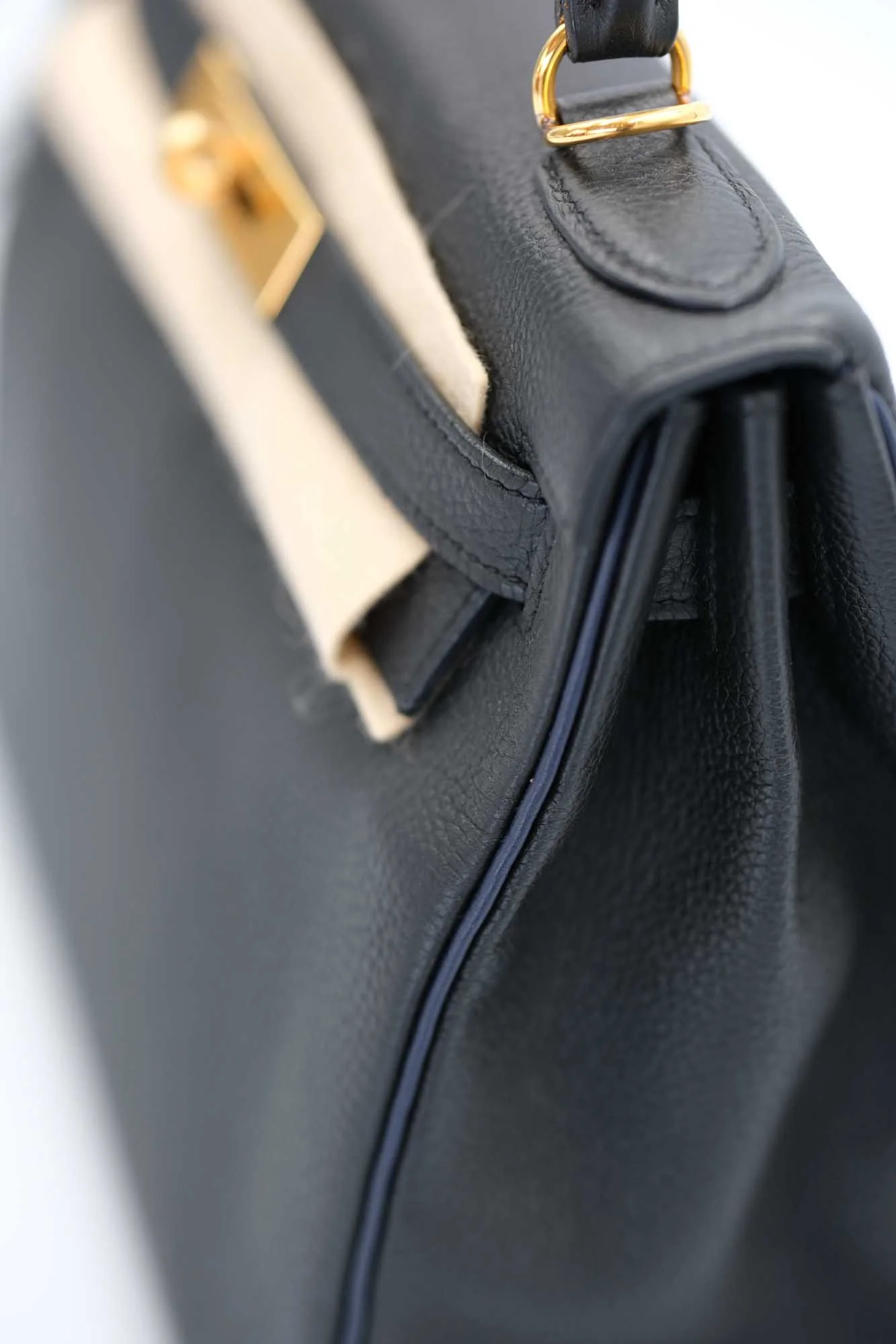 Hermès Kelly 28 Retourne HSS Noir Togo with Blue Piping Gold Hardware