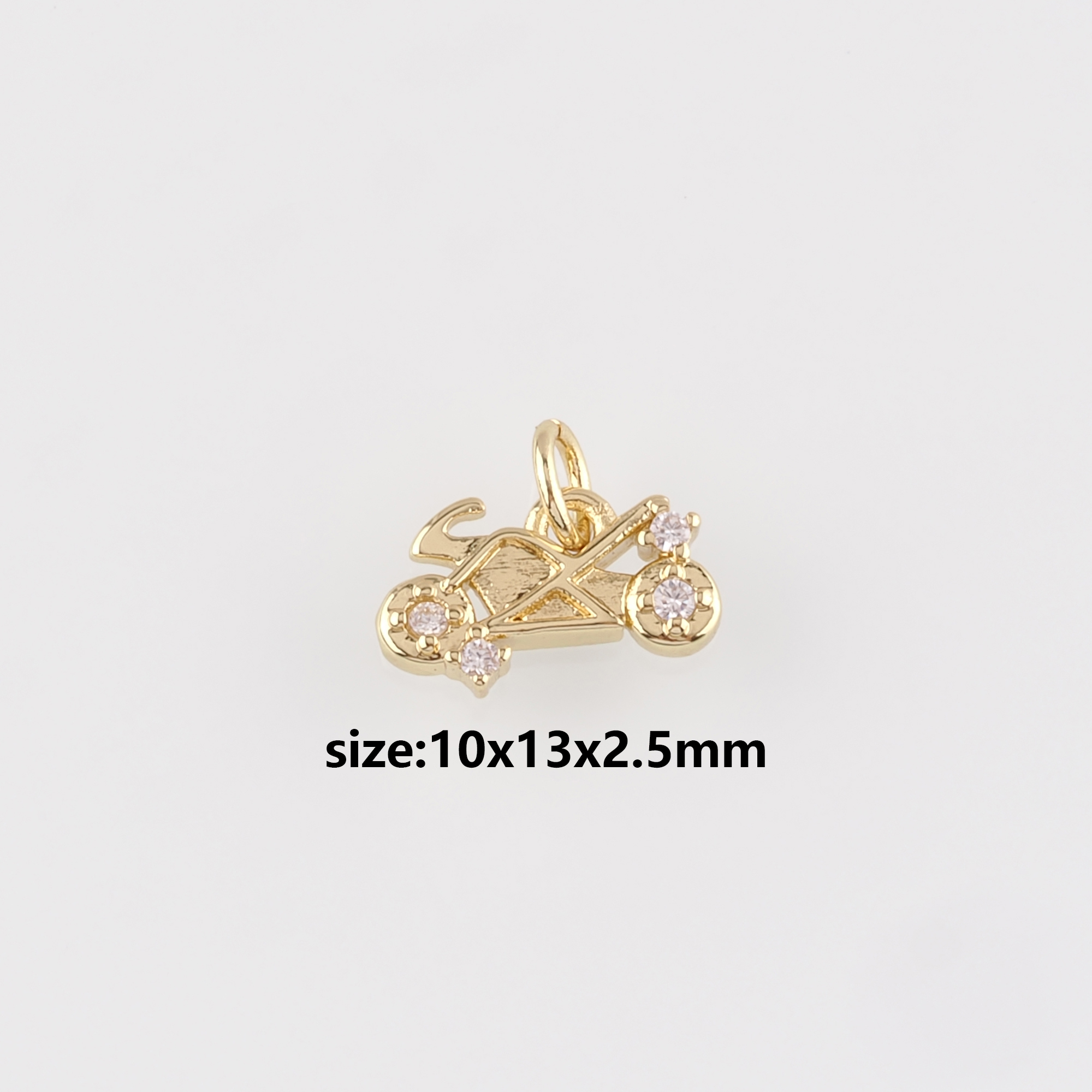 18K Gold Filled Motorcycle Pendant,CZ Micro Pave Motorcycle Charm Earrings Necklace for DIY Jewelry Making Supply