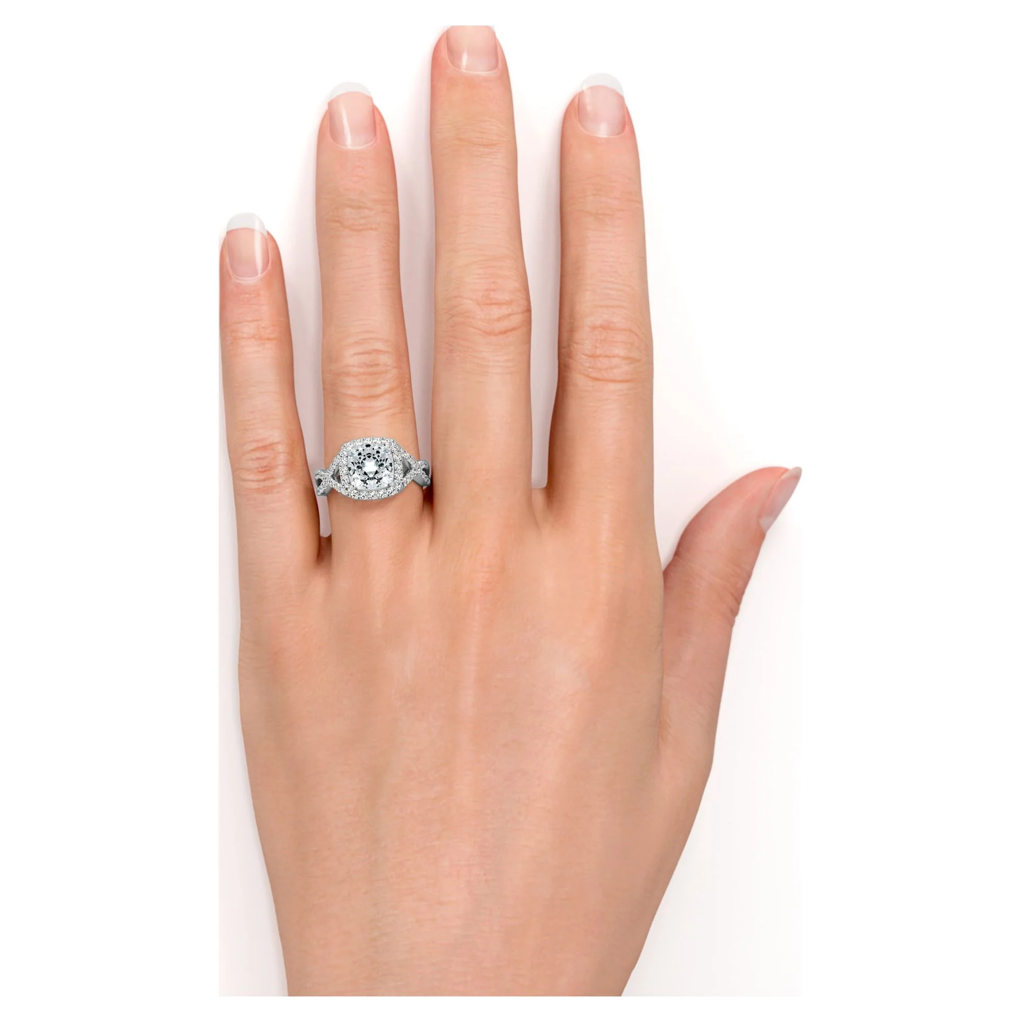 JeenMata 2 Carat Round cut Moissanite and Diamond infinity Halo Engagement Ring in 10k White Gold